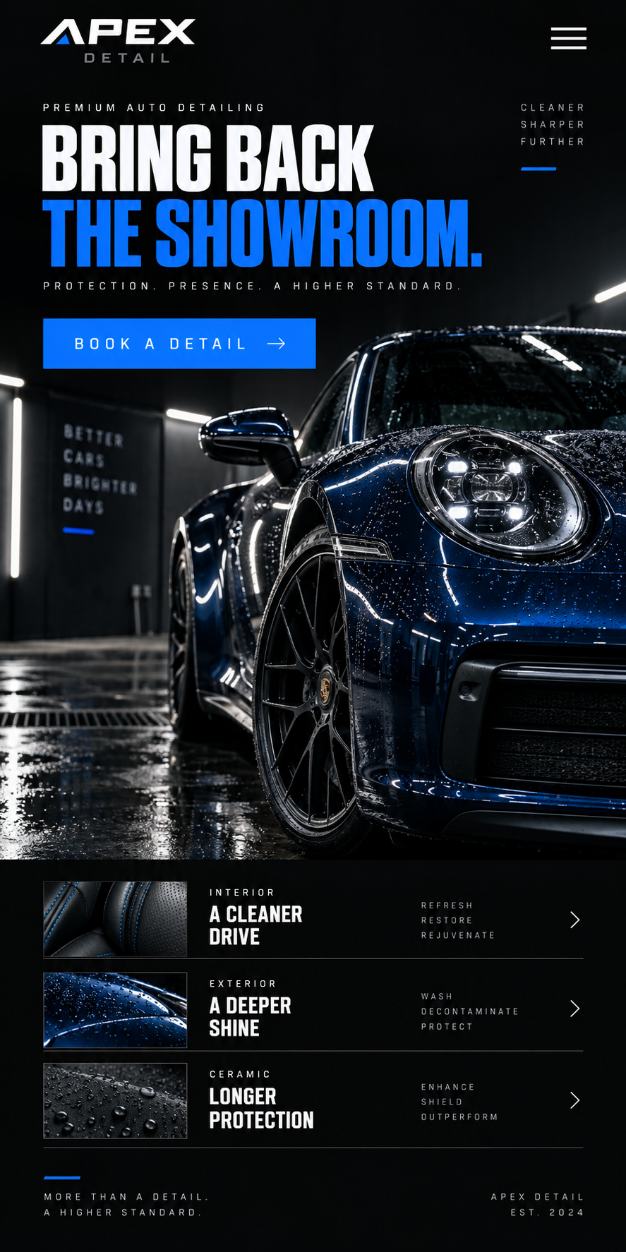 APEX DETAIL mobile website design concept