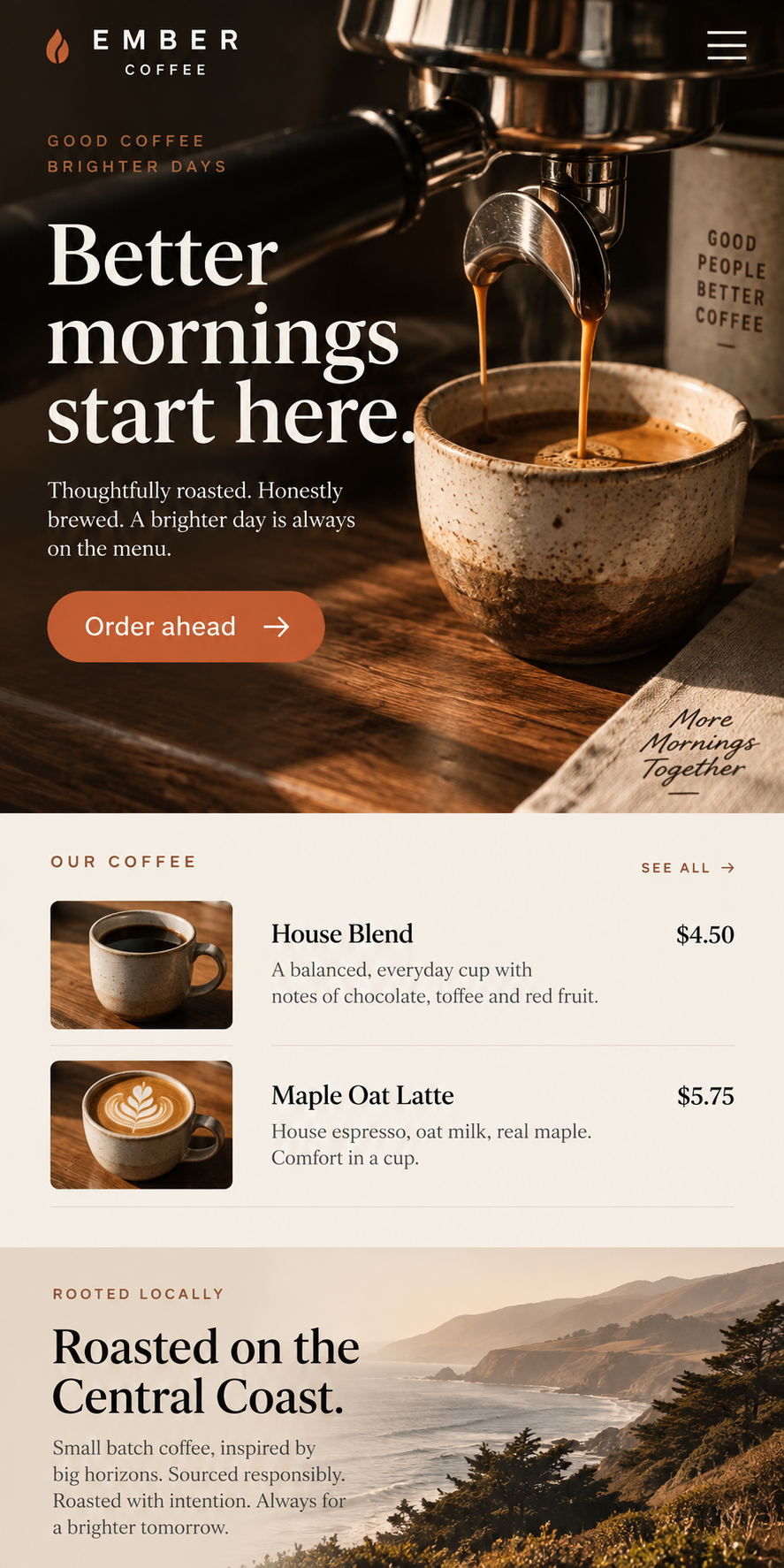EMBER COFFEE mobile website design concept